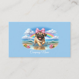 Cartão De Visita Cute Pug Puppy em uma praia tropical