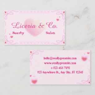 Cartão De Visita Cute Soft Pink Heart Liceria & Co. Salão de Beleza
