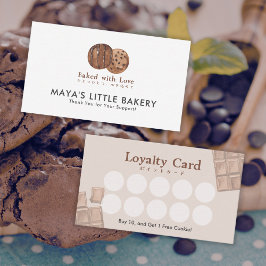 Cartão De Visita Cute Watercolor Chocolate Cookie Bakery Loyalty