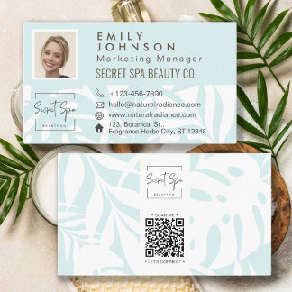 Cartão De Visita Cyan Tropical Botânica Leaf Beauty & Spa Photo QR
