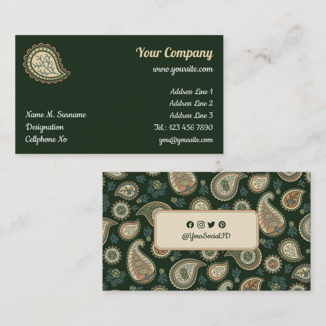 Cartão De Visita Cypress Paisley Pattern (Frente/Verso)