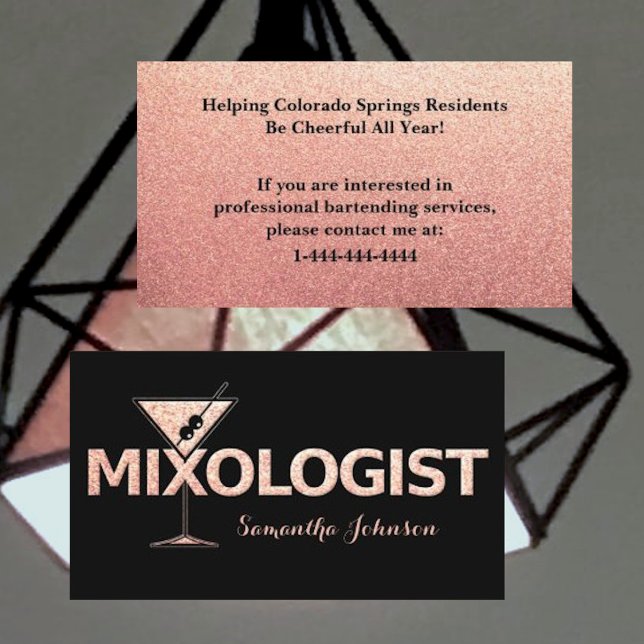 Cartão de visita da Bartender Glitter Dourada Pret (Criador carregado)