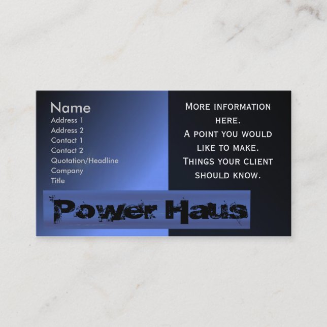 Cartão de visita da casa do poder (Frente)