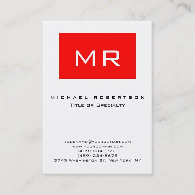 Cartão de visita da faixa branca vermelha do monog (Frente)