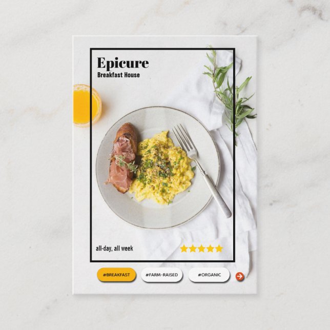 cartão de visita da interface do restaurante café  (Frente)