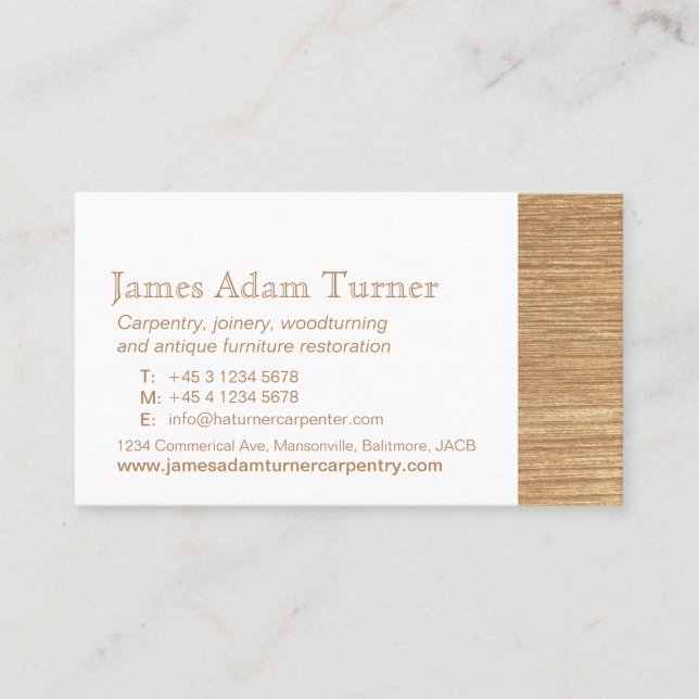 Cartão de visita da madeira do carpinteiro da (Frente)
