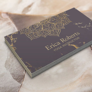 Cartão De Visita Da mandala Dourado de Lotus da ioga mármore roxo