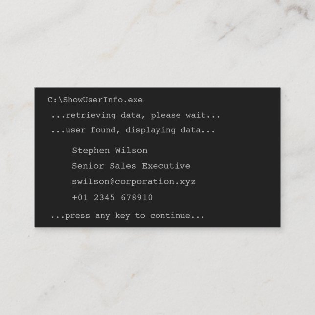 Cartão de visita da novidade do estilo do DOS (Frente)