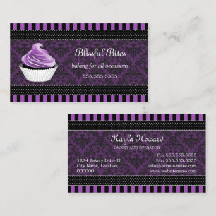 Cartão de visita da padaria Cupcake roxa do Damas