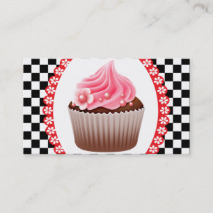 Cartão de Visita da Padaria de Cupcake Rosa Xadrez