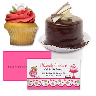 Cartão de visita da padaria rosa-branca e verde