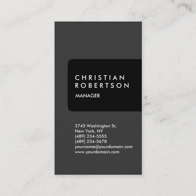 Cartão de visita da trendagem da cinza preta verti (Frente)