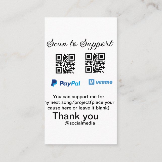 Cartão De Visita Dádiva virtual jar q r código doação de moeda PayP (Frente)