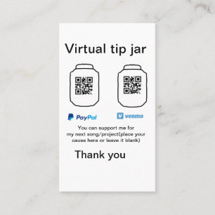 Cartão De Visita Dádiva virtual jar q r código doação de moeda PayP