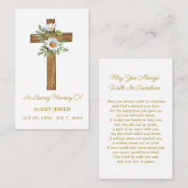 Cartão De Visita Daisy Cross Memorial Funeral Prayer Card