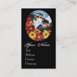 Cartão De Visita Dama com Flores de Crisântemo