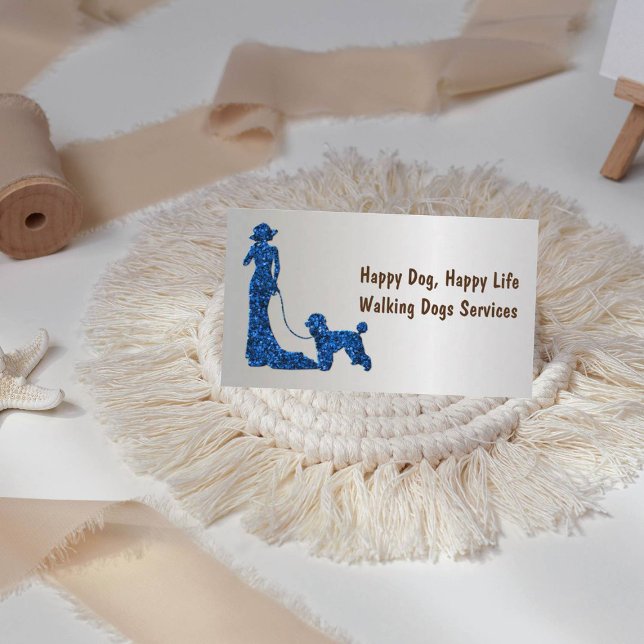 Cartão De Visita Dama de Lâmpada Azul Silver Metálico com Cão (Criador carregado)