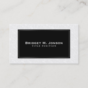 Cartão De Visita Damasco branco simples elegante e quadro preto