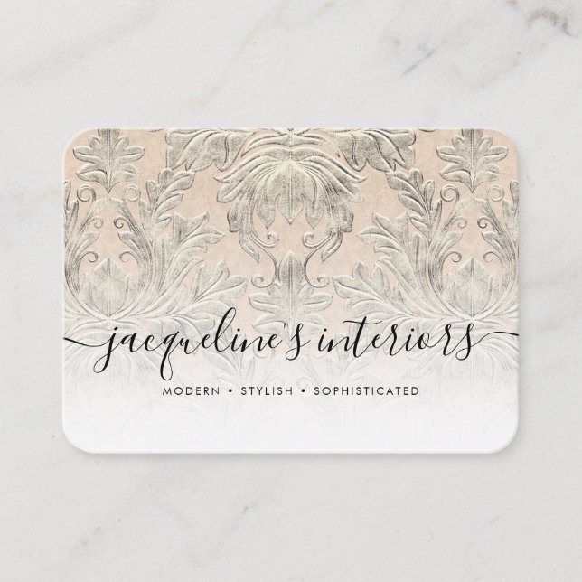 Cartão De Visita Damasco de madeira rosa-rosa embebida em pincel em (Frente)