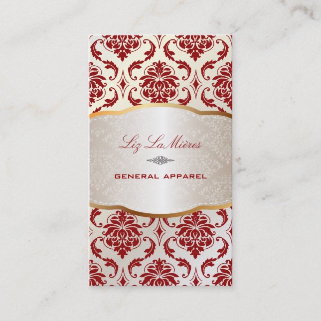 Cartão De Visita Damasco de vendome PixDezines/vermelho (Frente)