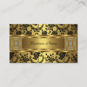 Cartão De Visita Damasco Dourado Jóia Floral Preta Elegante Clássic
