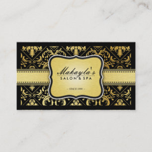 Cartão De Visita Damasco Dourado preto e metálico moderno elegante