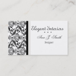 Cartão De Visita Damasco elegante elegante branco preto floral