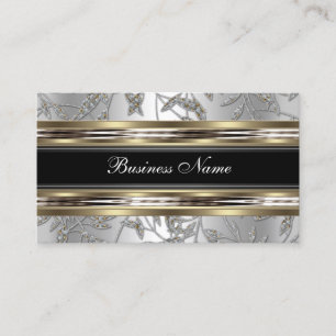 Cartão De Visita Damasco Elegante Prata Metal Cromado Pewter Preto