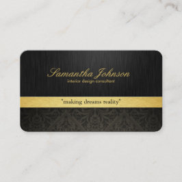 Cartão De Visita Damasco elegante preto e Dourado profissional