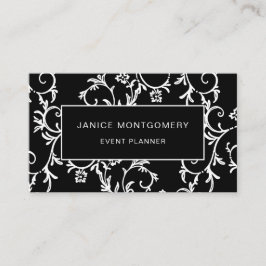 Cartão De Visita Damasco floral chique preto e branco