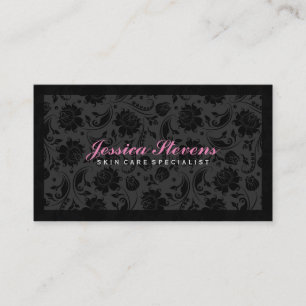 Cartão De Visita Damasco floral monocromático preto elegante