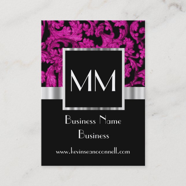 Cartão De Visita Damasco monogrammed magenta (Frente)