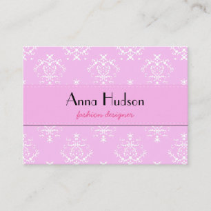 Cartão De Visita Damasco, Ornaments, Swirls - Branco Rosa