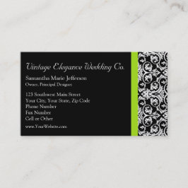 Cartão De Visita Damasco Preto/Branco com Faixa de Destaque Verde C