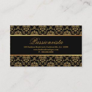 Cartão De Visita Damasco preto Dourado à moda elegante