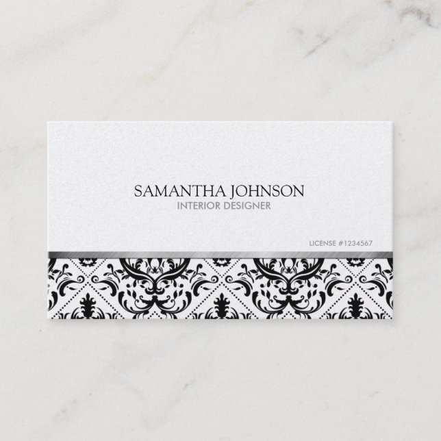 Cartão De Visita Damasco preto & Dourado moderno & elegante do (Frente)