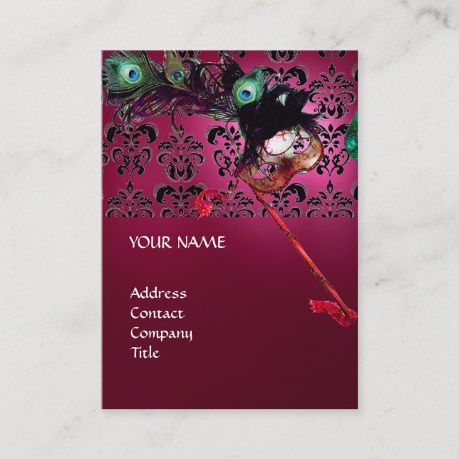 Cartão De Visita Damasco preto-e-branco da FESTA mascarada (Frente)