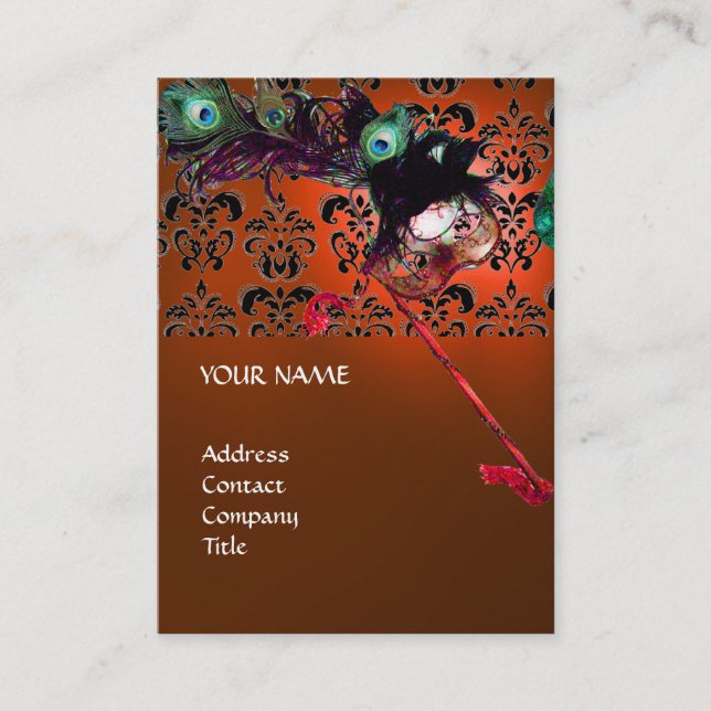 Cartão De Visita Damasco preto-e-branco da FESTA mascarada (Frente)