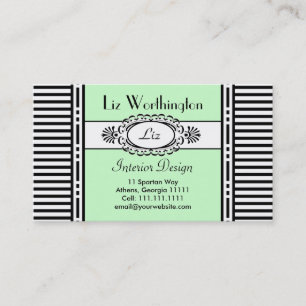 Cartão De Visita Damasco verde legal e listras customizáveis