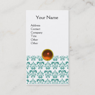 Cartão De Visita DAMASK BLUE MONOGRAM gem laranja