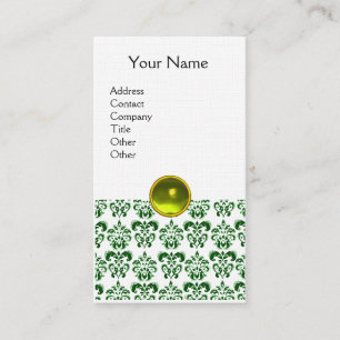 Cartão De Visita DAMASK DARK GREEN MONOGRAM Gem - linha branca