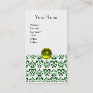 Cartão De Visita DAMASK DARK GREEN MONOGRAM gem - pérola branca am