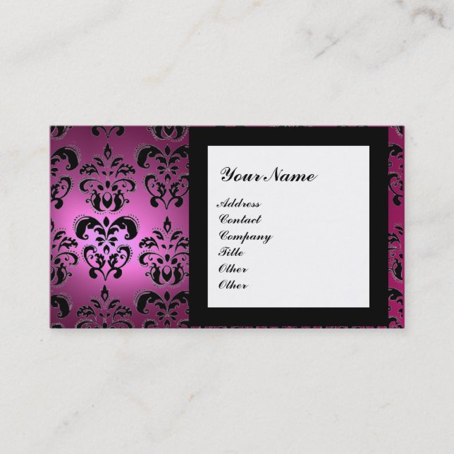 Cartão De Visita DAMASK GEM STONE MONOGRAM cor-de-rosa (Frente)