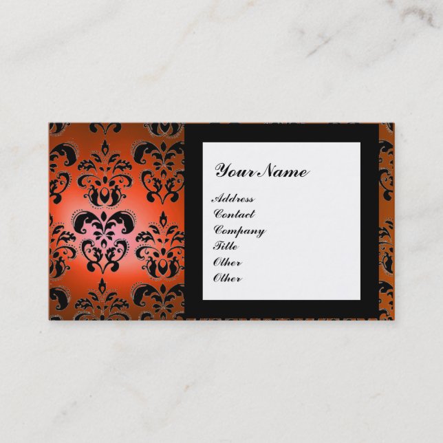 Cartão De Visita DAMASK GEM STONE MONOGRAM laranja (Frente)