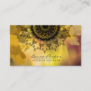 Cartão De Visita Damask Mandala Watercolor Artista Elegante Dourado