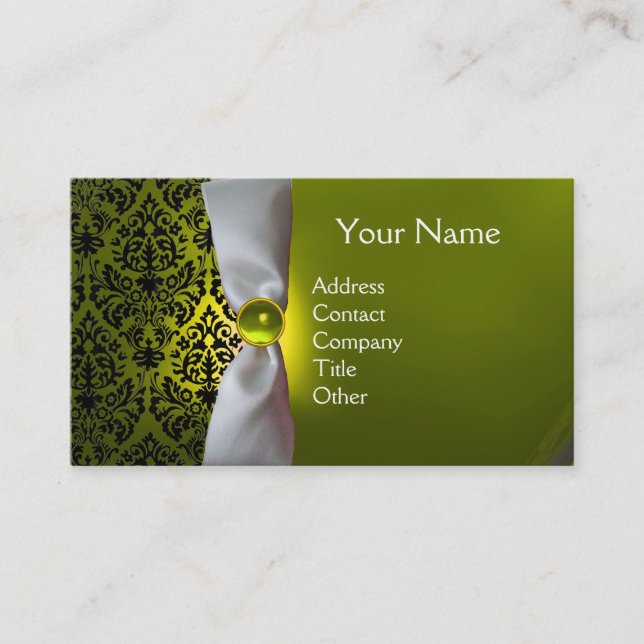 Cartão De Visita DAMASK MONOGRAM - fita branca - amarela (Frente)