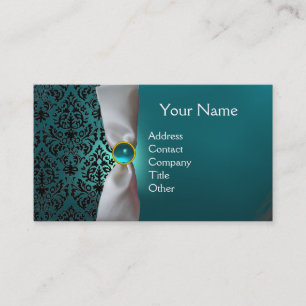 Cartão De Visita DAMASK MONOGRAM - Fita branca - aquamarina azul-ne