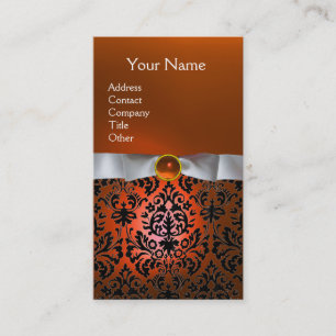 Cartão De Visita DAMASK MONOGRAM fita laranja branca gêmea