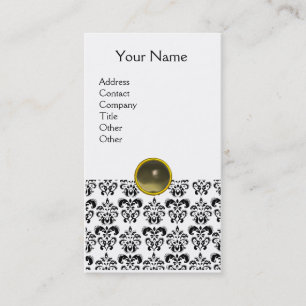 Cartão De Visita DAMASK MONOGRAM gem agate cinza branco