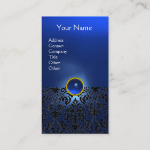 Cartão De Visita DAMASK MONOGRAM - gem azul branca